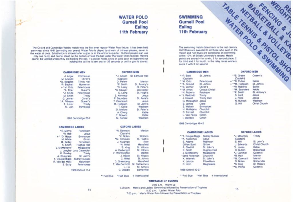 Varsity programme 1989